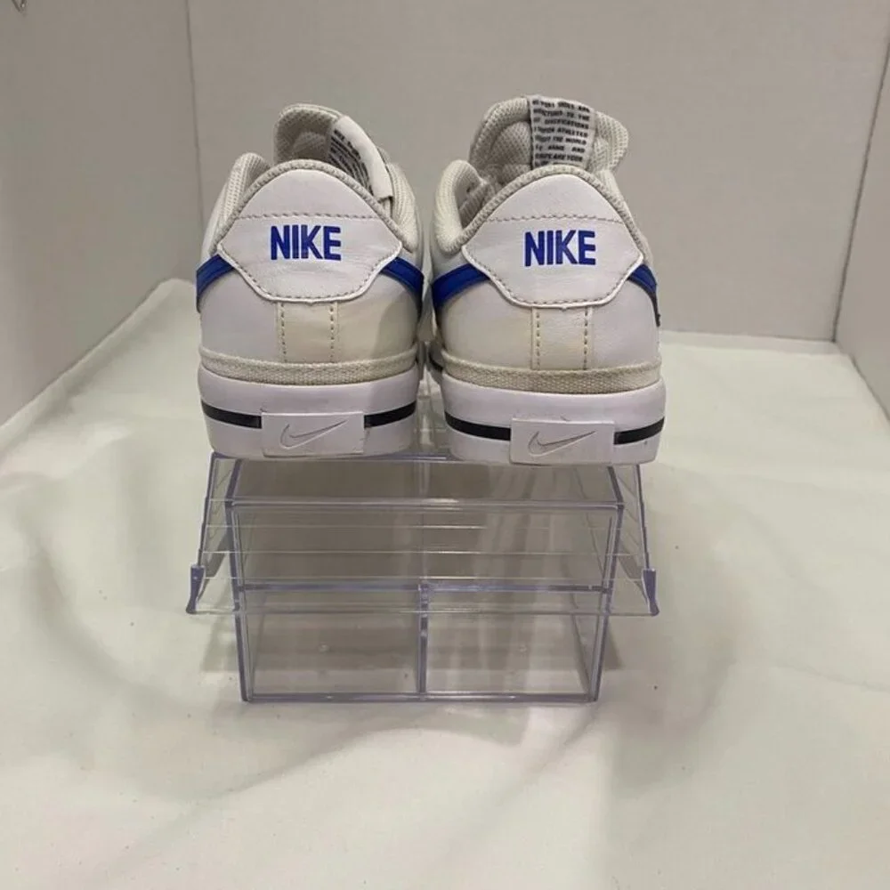 Nike Court Legacy Low White Royal Blue Leather Sneakers Youth 4.5Y